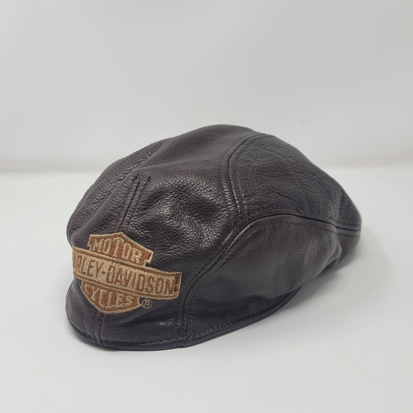 Vintage Harley Davidson Newsboy Cabbie Ivy Cap Brown Genuine Leather Hat S/M - Picture 12 of 14